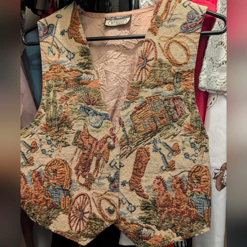 Pioneer Wear Vintage Vest Western Cowboy LARGE Horses